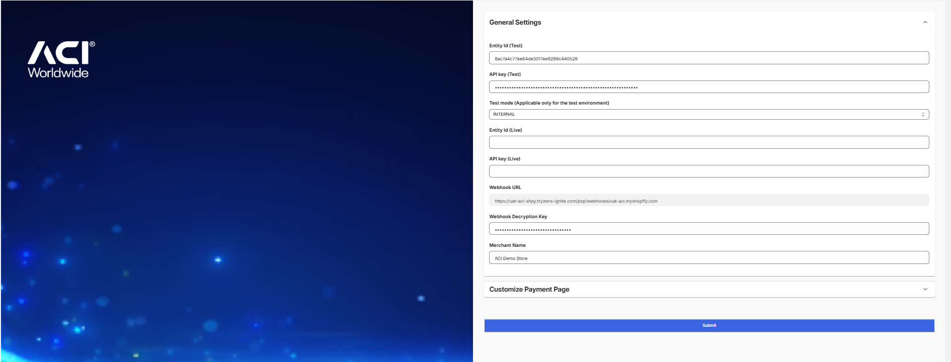 Shopify (COPYandPAY): Sample Configuration
